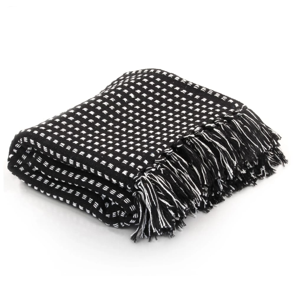 vidaXL Plaid en coton à carreaux 220x250 cm Noir