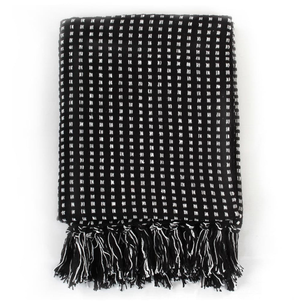 vidaXL Plaid en coton à carreaux 220x250 cm Noir