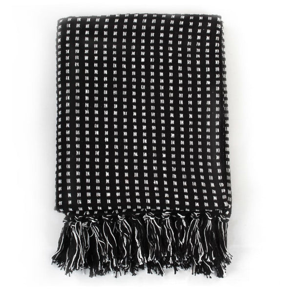 vidaXL Plaid en coton à carreaux 220x250 cm Noir