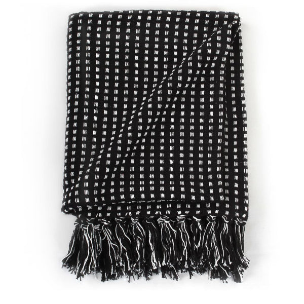 vidaXL Plaid en coton à carreaux 220x250 cm Noir