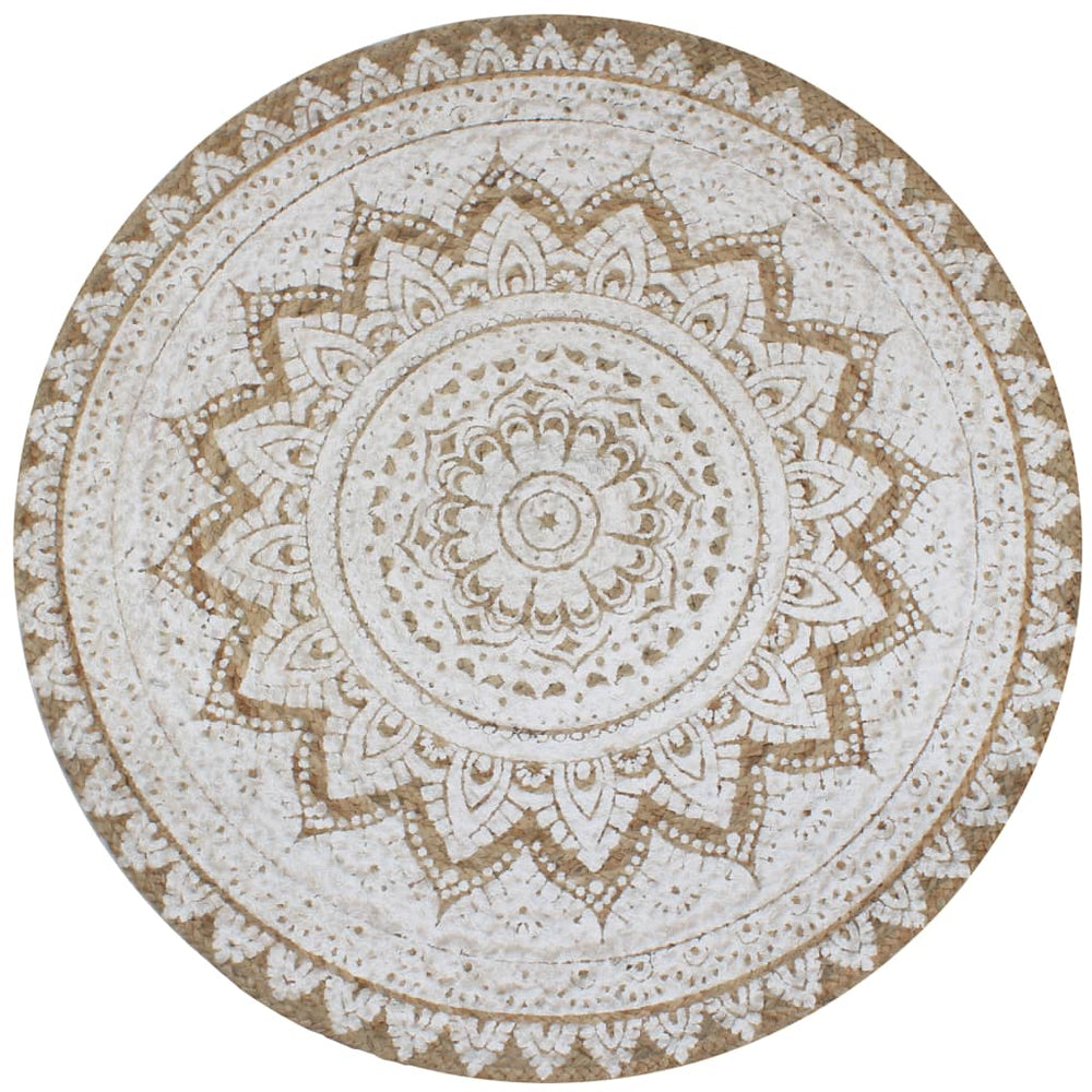 vidaXL Tapis en jute tressé et imprimé 90 cm rond