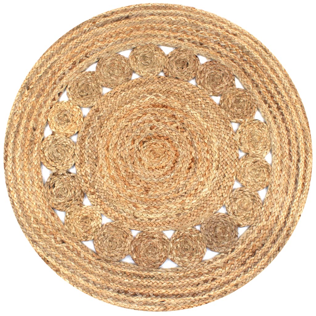 vidaXL Tapis à motif tressé Jute 90 cm Rond