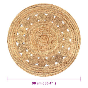 vidaXL Tapis à motif tressé Jute 90 cm Rond