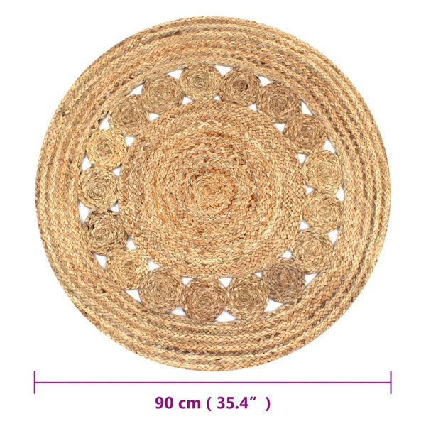 vidaXL Tapis à motif tressé Jute 90 cm Rond