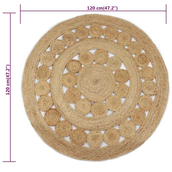vidaXL Tapis en jute tressé motif rond 120 cm