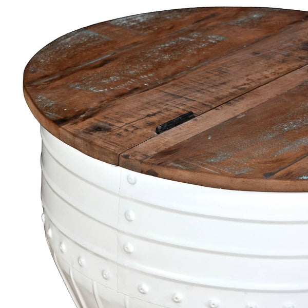 Couchtisch Altholz Massiv Weiß Trommelform