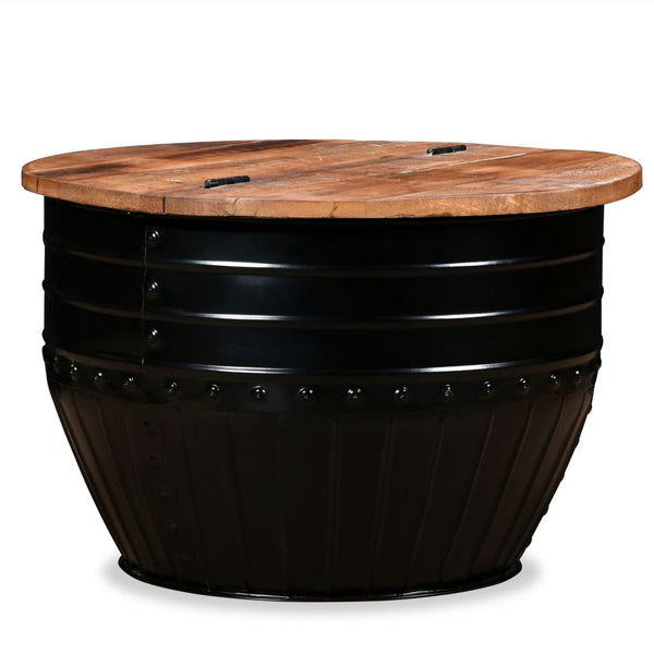 vidaXL Table basse en bois de récupération massif noir en forme de tambour