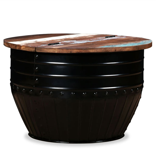vidaXL Table basse en bois de récupération massif noir en forme de tambour