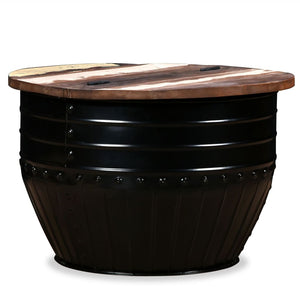 vidaXL Table basse en bois de récupération massif noir en forme de tambour