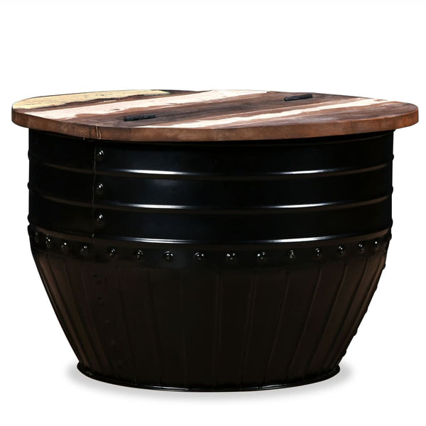 vidaXL Table basse en bois de récupération massif noir en forme de tambour
