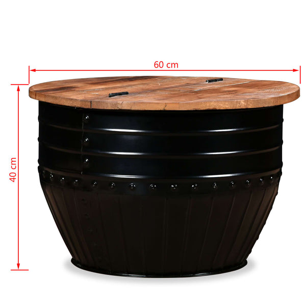 Couchtisch Altholz Massiv Schwarz Trommelform