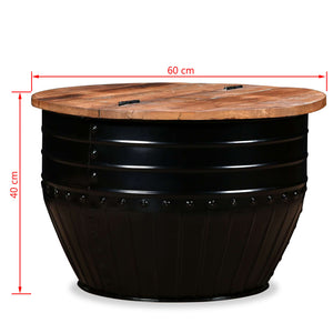 Couchtisch Altholz Massiv Schwarz Trommelform