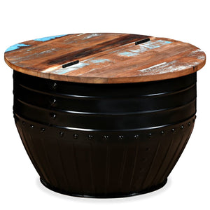 vidaXL Table basse en bois de récupération massif noir en forme de tambour
