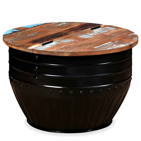 vidaXL Table basse en bois de récupération massif noir en forme de tambour