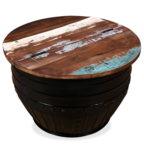 vidaXL Table basse en bois de récupération massif noir en forme de tambour