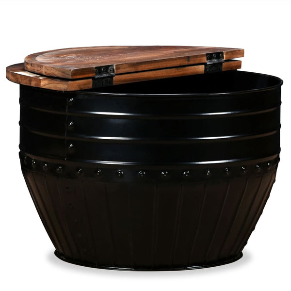 vidaXL Table basse en bois de récupération massif noir en forme de tambour