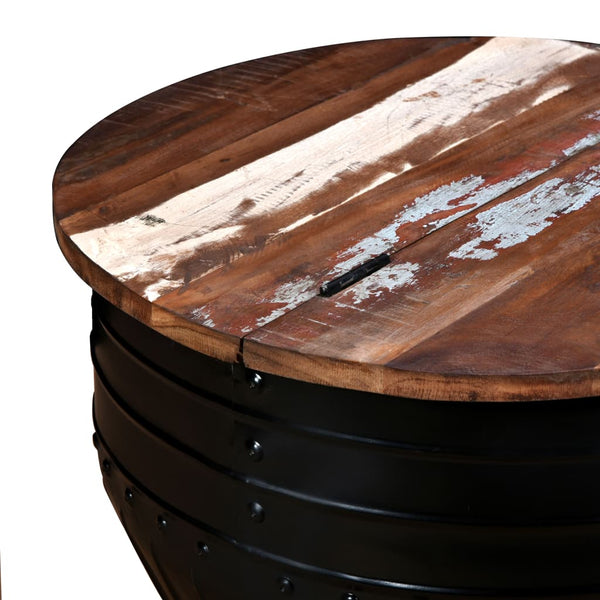 vidaXL Table basse en bois de récupération massif noir en forme de tambour