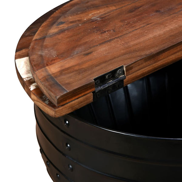 vidaXL Table basse en bois de récupération massif noir en forme de tambour