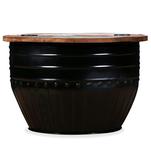 vidaXL Table basse en bois de récupération massif noir en forme de tambour