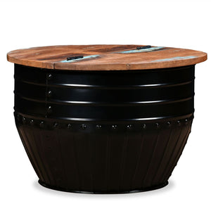 vidaXL Table basse en bois de récupération massif noir en forme de tambour