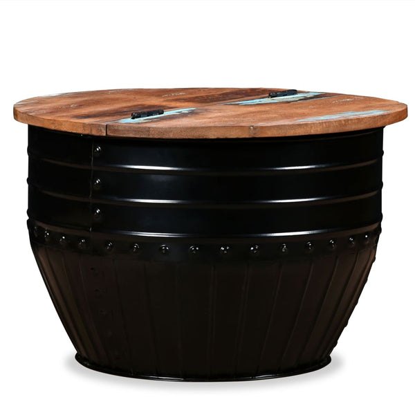 vidaXL Table basse en bois de récupération massif noir en forme de tambour