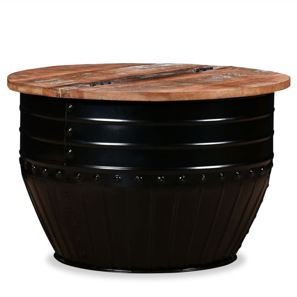 vidaXL Table basse en bois de récupération massif noir en forme de tambour
