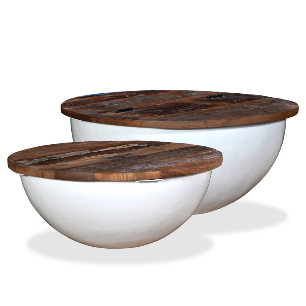 vidaXL Lot de 2 tables basses en bois de récupération massif blanc, forme de coupe