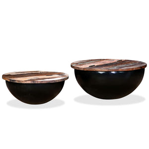 2-tlg. Couchtisch-Set Altholz Massiv Schwarz Schalenform