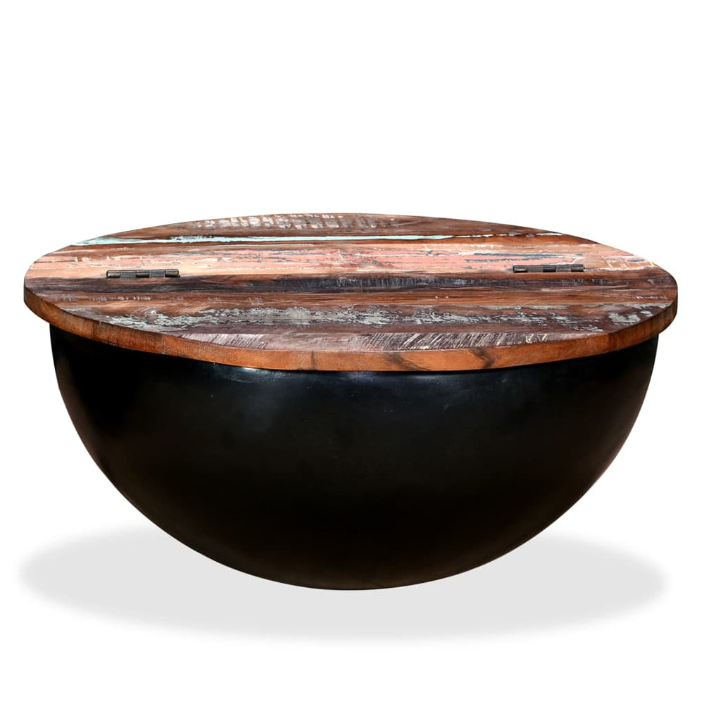 vidaXL Table basse en bois de récupération massif noir, en forme de coque