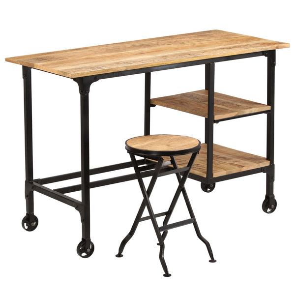 Schreibtisch mit Klapphocker Mangoholz Massiv 115x50x76 cm
