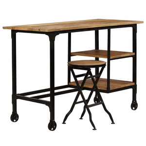 Schreibtisch mit Klapphocker Mangoholz Massiv 115x50x76 cm