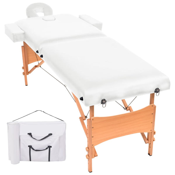 vidaXL Table de massage pliable à 2 zones 10 cm assise Blanc