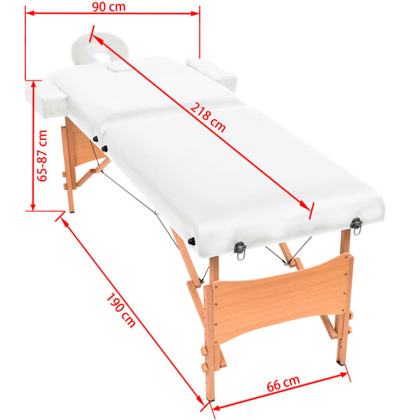 Klappbare Massageliege 2 Zonen Weiß