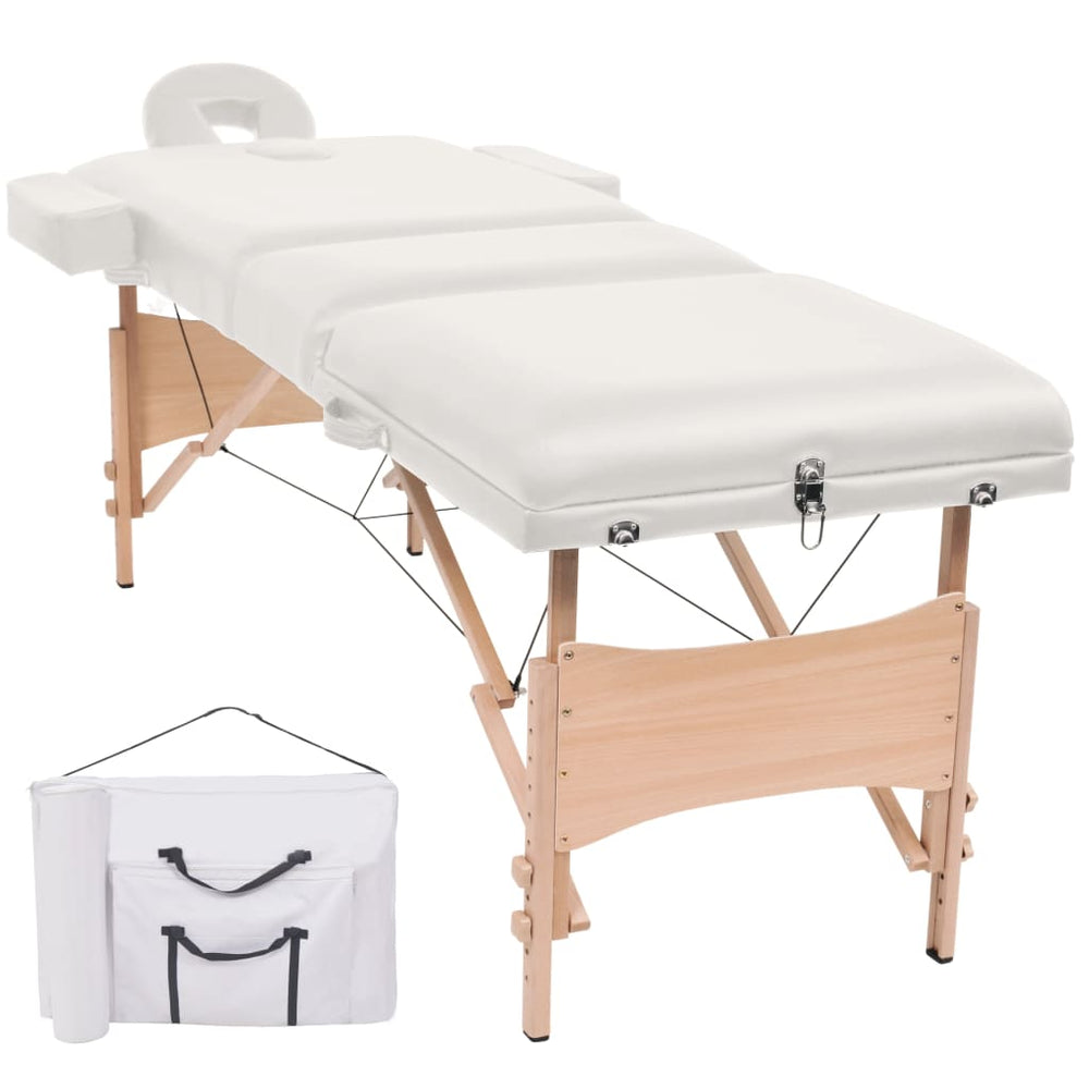 Klappbare 3-Zonen Massageliege, 10 cm Polsterung - Weiß