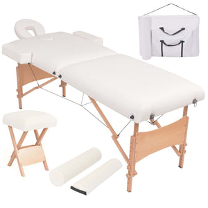 Klappbare Massageliege 2-Zonen mit Hocker Weiß