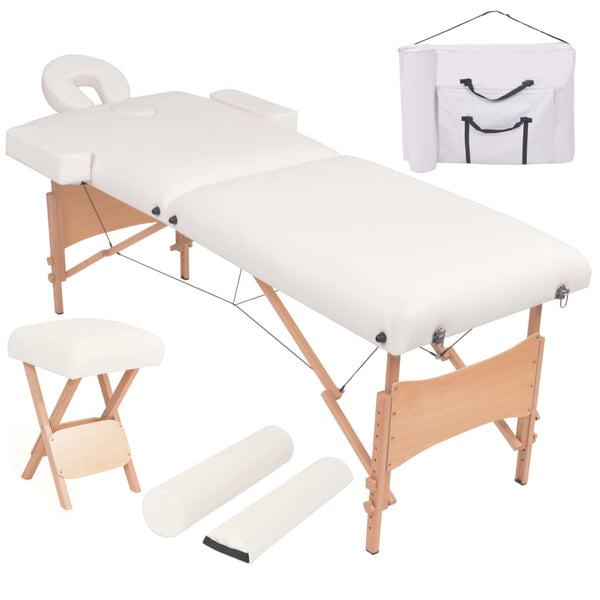 Klappbare Massageliege 2-Zonen mit Hocker Weiß