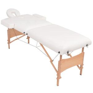 vidaXL Table de massage 2 zones pliable avec tabouret 10 cm blanc
