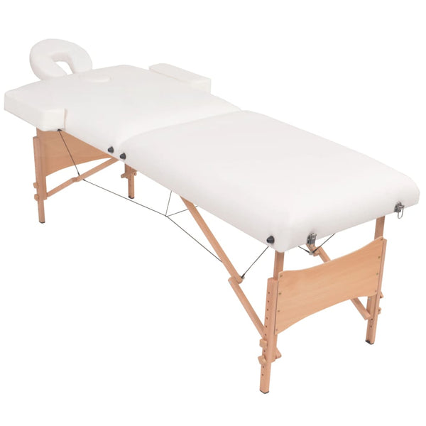 vidaXL Table de massage 2 zones pliable avec tabouret 10 cm blanc