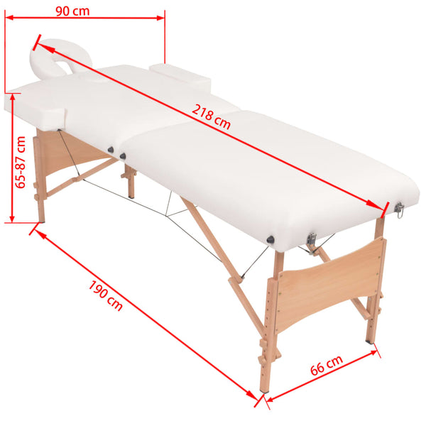 Massageliege 2-Zonen mit Hocker Klappbar 10 cm Sitz Weiß