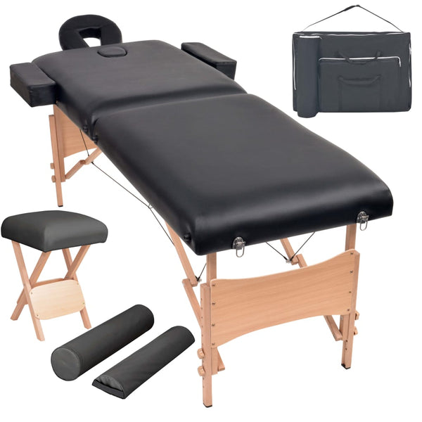 Klappbare Massageliege 2-Zonen mit Hocker Schwarz