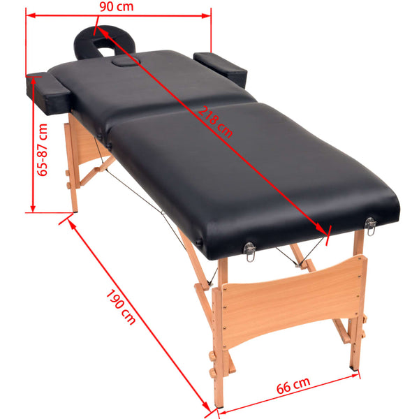 Massageliege 2-Zonen mit Hocker Klappbar 10 cm Sitz Schwarz
