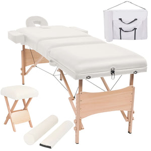 Klappbare 3-Zonen Massageliege mit Hocker - Weiß