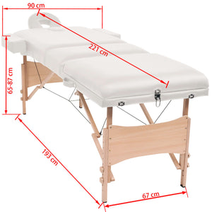 vidaXL Table de massage 3 zones avec tabouret Pliable Épaisseur 10 cm Blanc