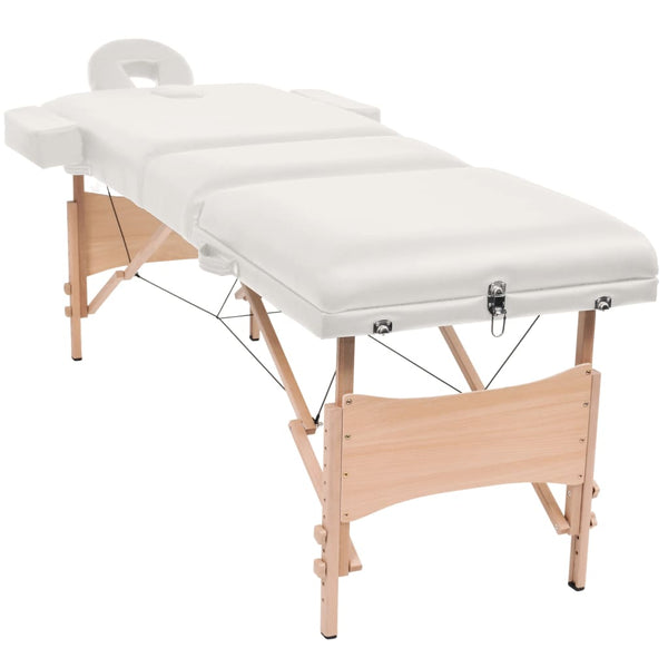 Klappbare 3-Zonen Massageliege mit Hocker - Weiß