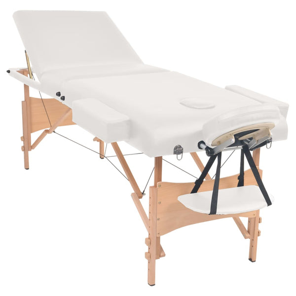 Klappbare 3-Zonen Massageliege mit Hocker - Weiß
