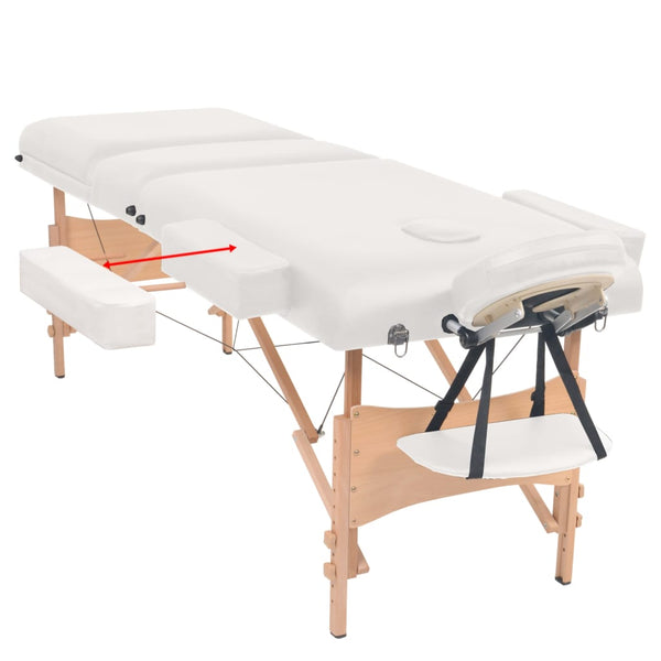 vidaXL Table de massage 3 zones avec tabouret Pliable Épaisseur 10 cm Blanc