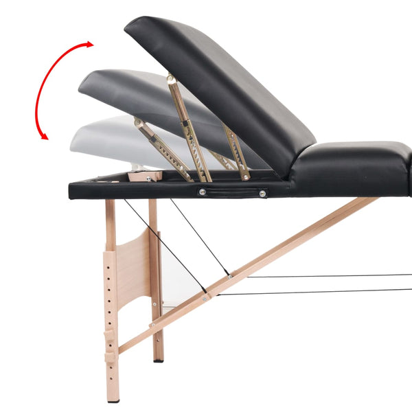 Klappbare 3-Zonen Massageliege mit Hocker, Schwarz