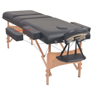 Klappbare 3-Zonen Massageliege mit Hocker, Schwarz