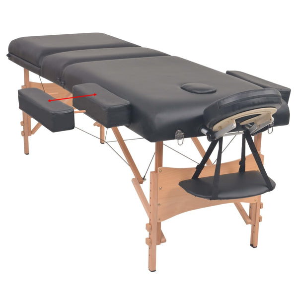 Klappbare 3-Zonen Massageliege mit Hocker, Schwarz