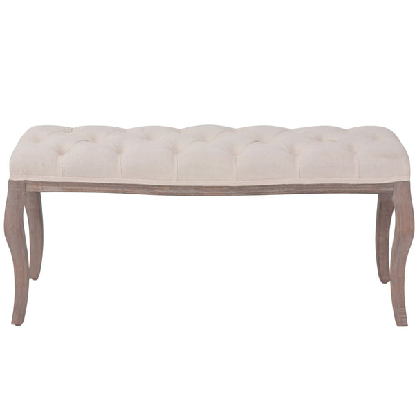 Bank Leinen Massivholz 110 x 38 x 48 cm Cremeweiß